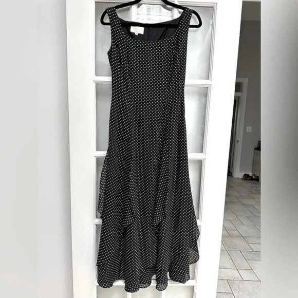 Vintage Cache Gold Label Rockabilly Pinup Ruffle Polka Dot Midi Dress Size 4 S - Picture 1 of 12